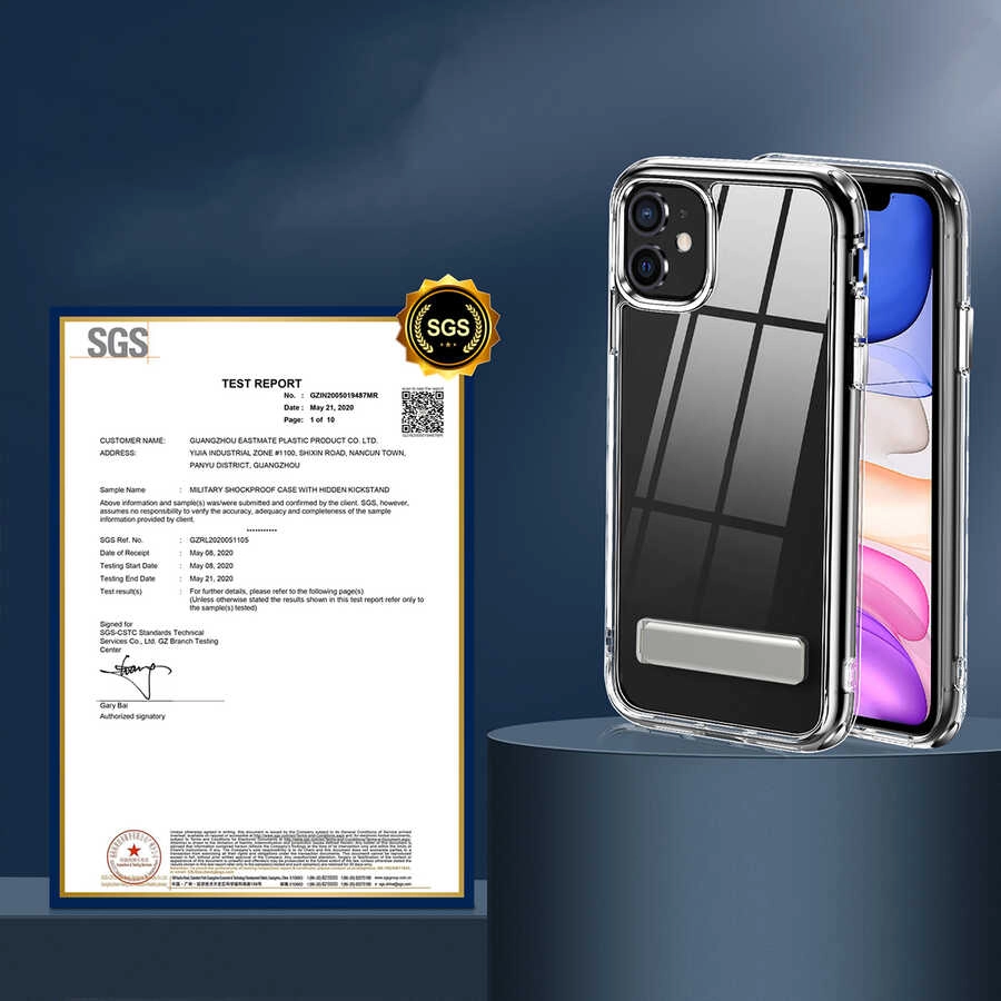 iPhone Uyumlu 11 Kılıf Standlı Şeffaf Silikon Zore L-Stand Kapak
