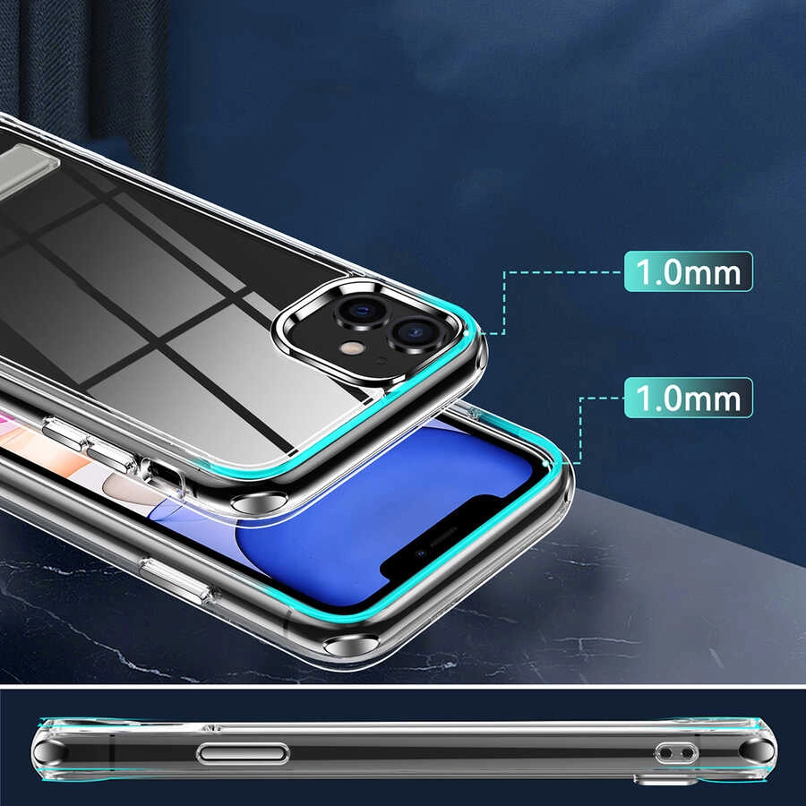 iPhone Uyumlu 12 Kılıf Standlı Şeffaf Silikon Zore L-Stand Kapak