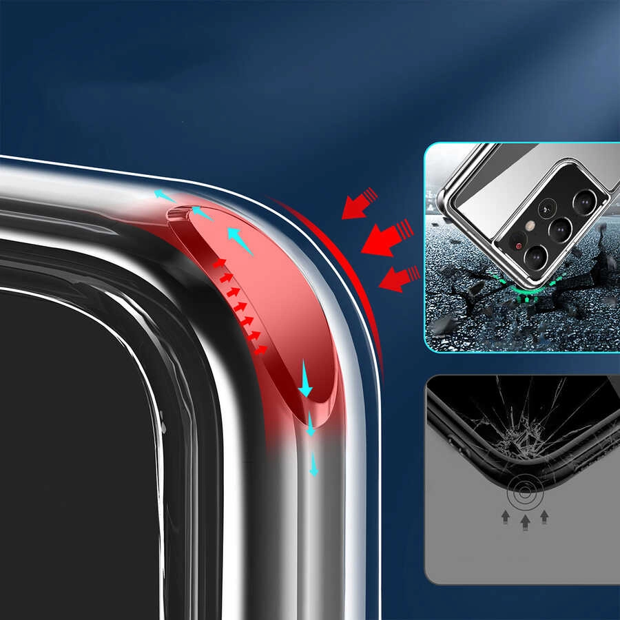 Galaxy Uyumlu S21 Ultra Kılıf Standlı Şeffaf Silikon Zore L-Stand Kapak