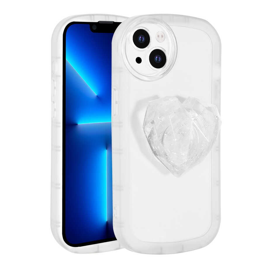 iPhone Uyumlu 13 Kılıf Kamera Korumalı Pop Soketli Renkli Zore Ofro Kapak-Beyaz