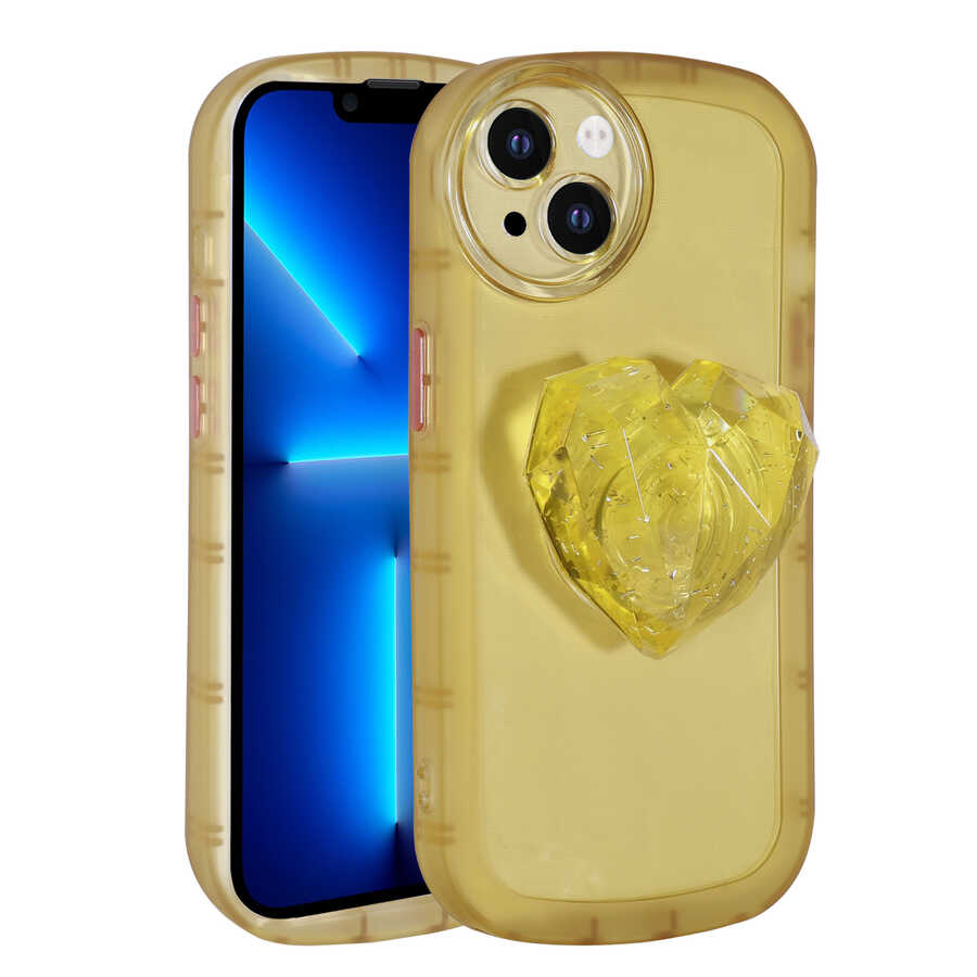 iPhone Uyumlu 13 Kılıf Kamera Korumalı Pop Soketli Renkli Zore Ofro Kapak-Sarı