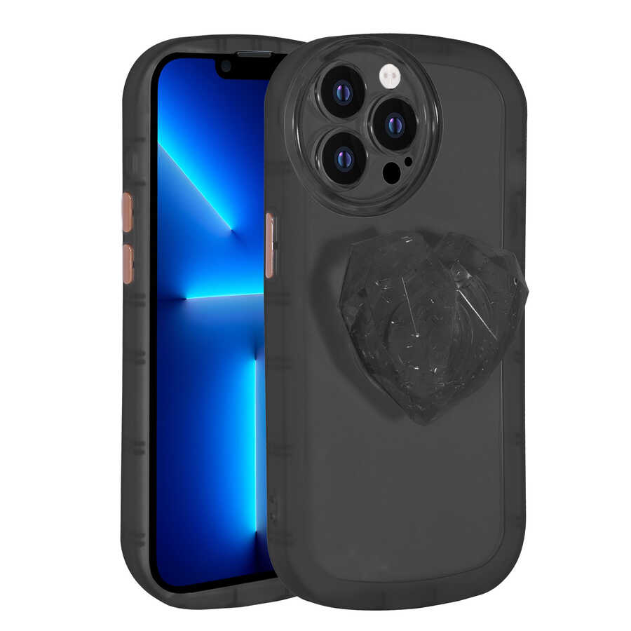 iPhone Uyumlu 12 Pro Max Kılıf Kamera Korumalı Pop Soketli Renkli Zore Ofro Kapak-Siyah