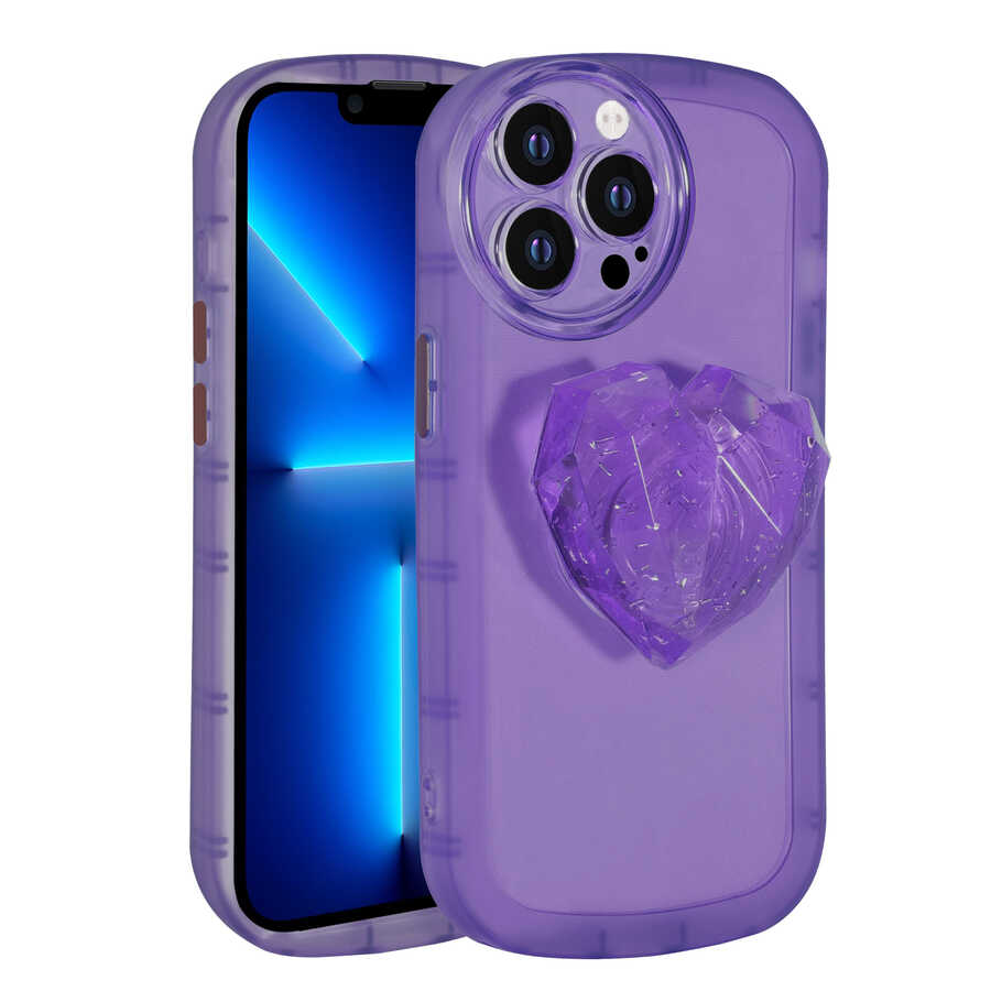 iPhone Uyumlu 13 Pro Kılıf Kamera Korumalı Pop Soketli Renkli Zore Ofro Kapak-Mor