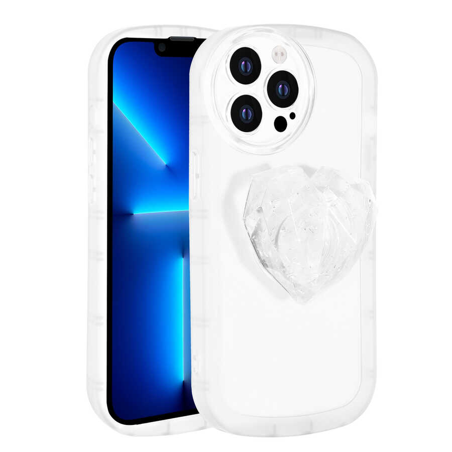 iPhone Uyumlu 13 Pro Max Kılıf Kamera Korumalı Pop Soketli Renkli Zore Ofro Kapak-Beyaz