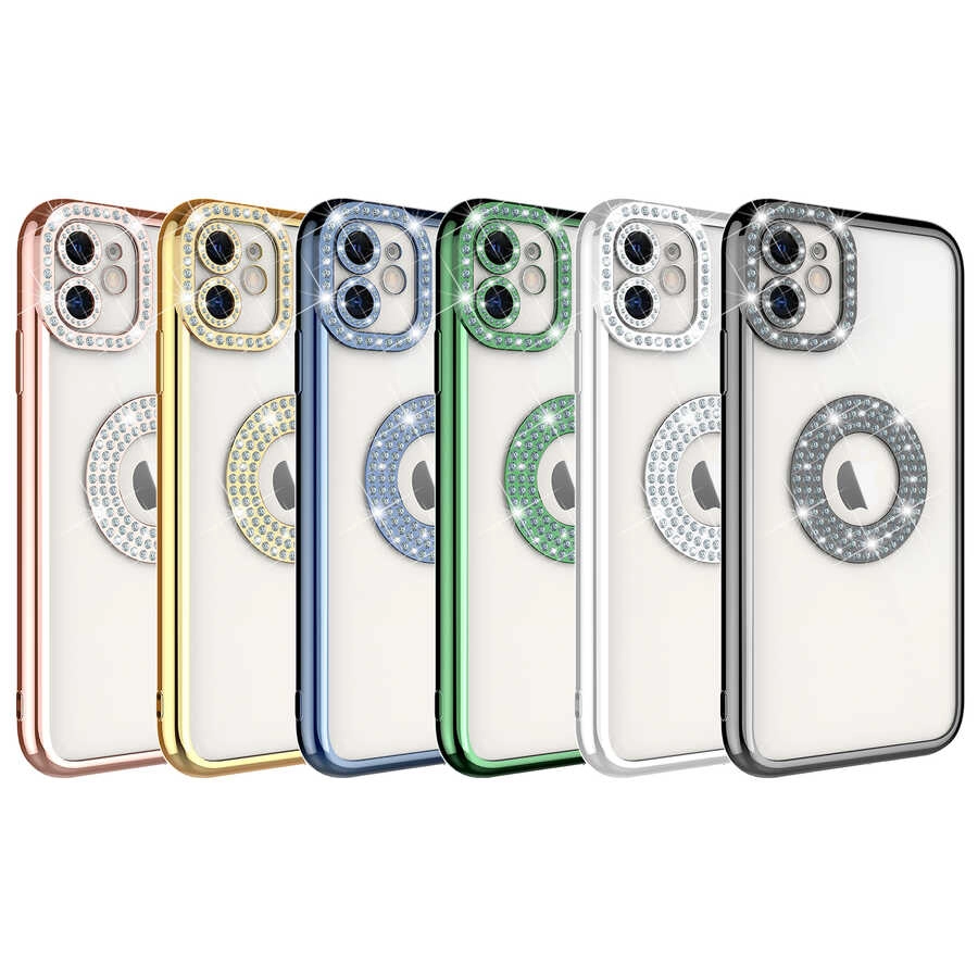 iPhone Uyumlu 11 Kılıf Kamera Korumalı Taş Süslemeli Arkası Şeffaf Zore Asya Kapak