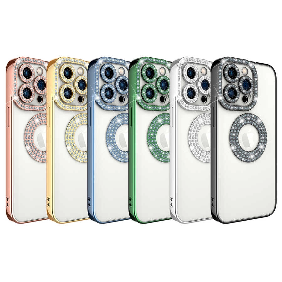 iPhone Uyumlu 13 Pro Kılıf Kamera Korumalı Taş Süslemeli Arkası Şeffaf Zore Asya Kapak