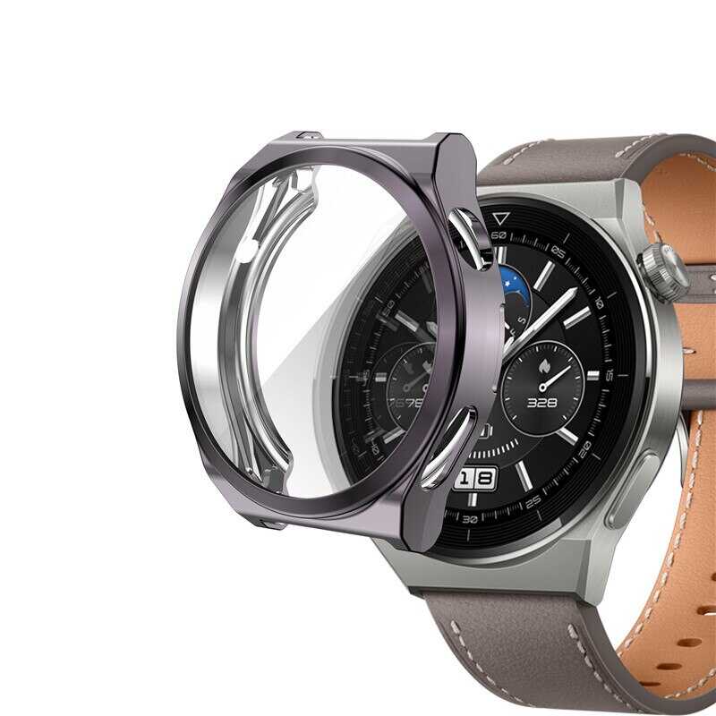 Huawei Uyumlu Watch GT 3 Pro 46mm Zore Watch Gard 02 Koruyucu Silikon-Gri