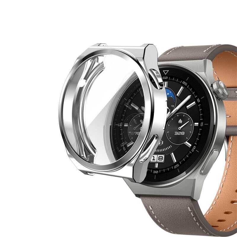 Huawei Uyumlu Watch GT 3 Pro 43mm Zore Watch Gard 02 Koruyucu Silikon-Gümüş