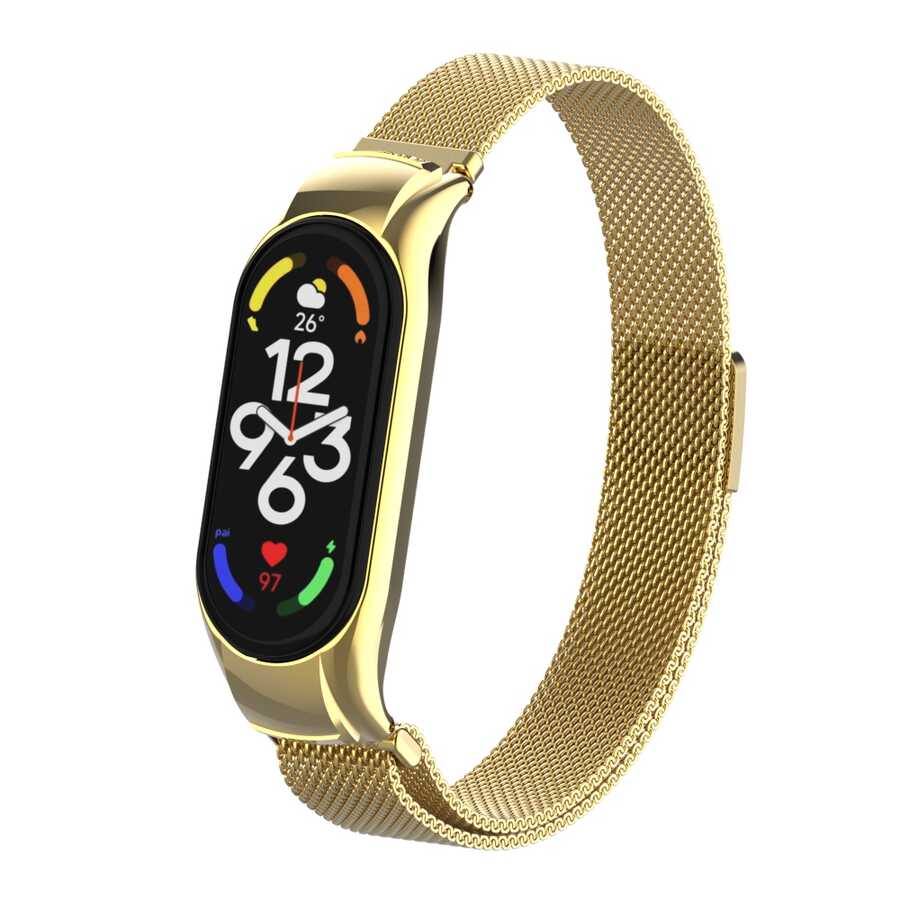 Xiaomi Uyumlu  Mi Band 7 Zore KRD-01 Metal Kordon-Gold