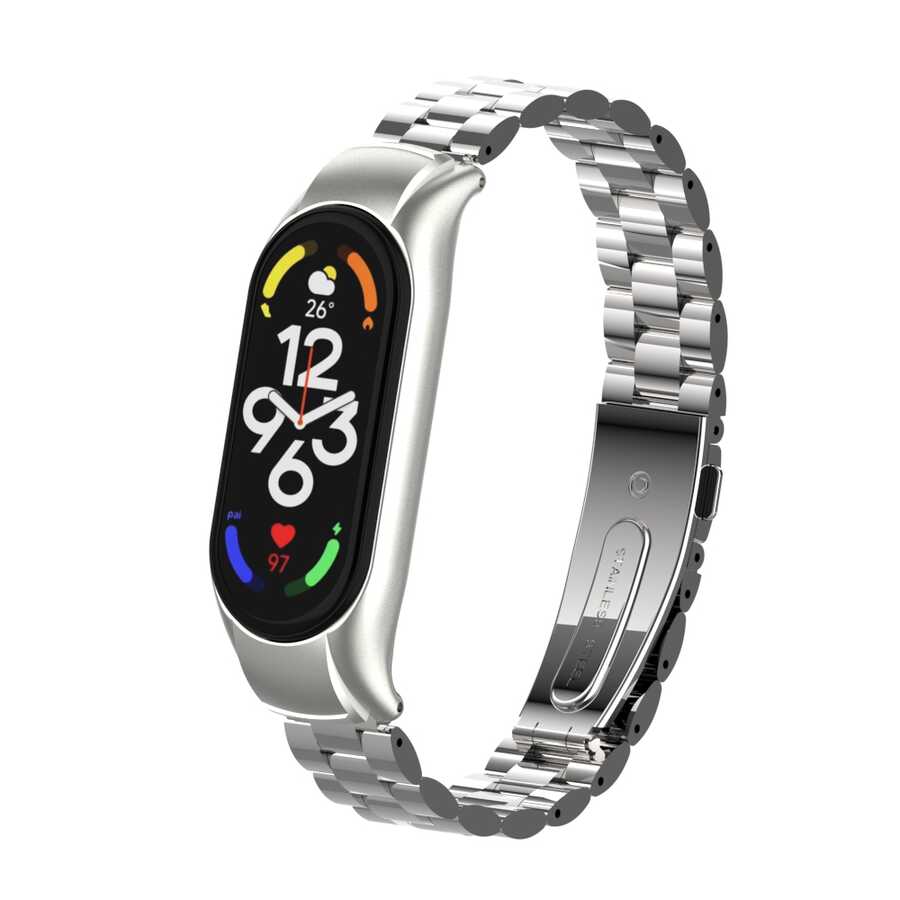 Xiaomi Uyumlu  Mi Band 7 KRD-04 Metal Kordon-Gümüş
