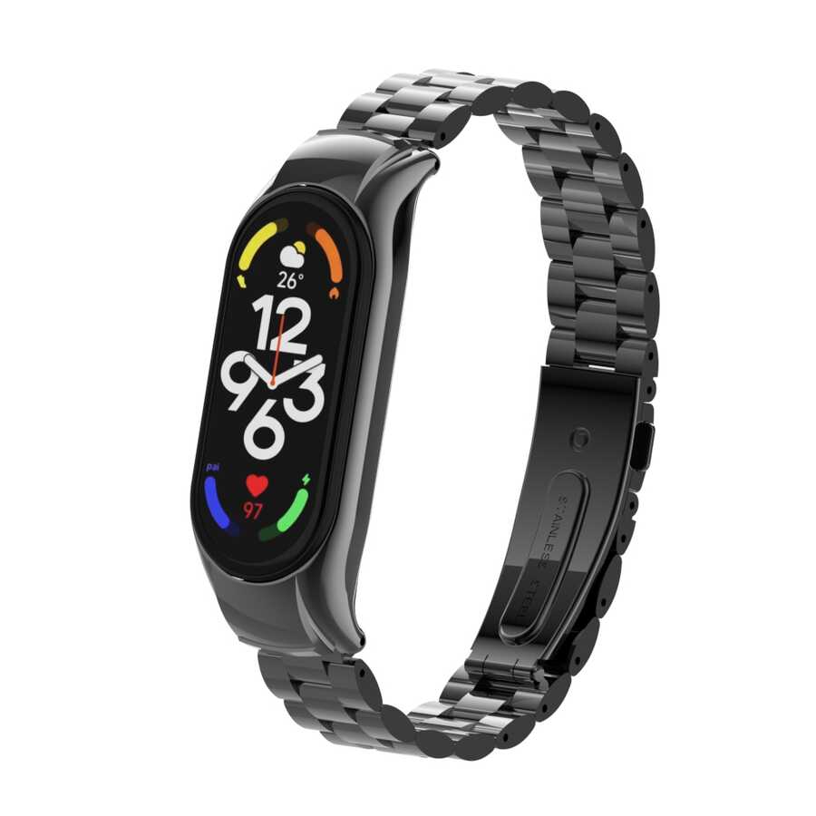 Xiaomi Uyumlu  Mi Band 7 KRD-04 Metal Kordon-Siyah