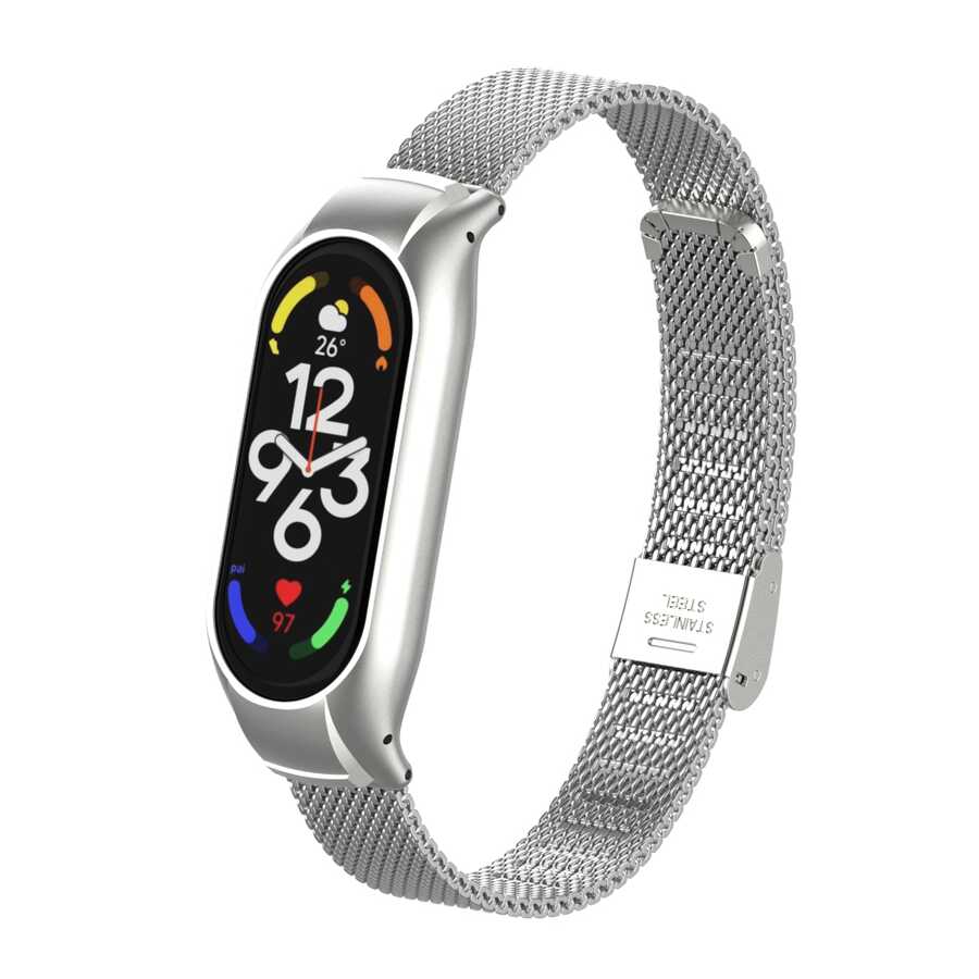Xiaomi Uyumlu  Mi Band 7 KRD-06 Metal Kordon-Gümüş
