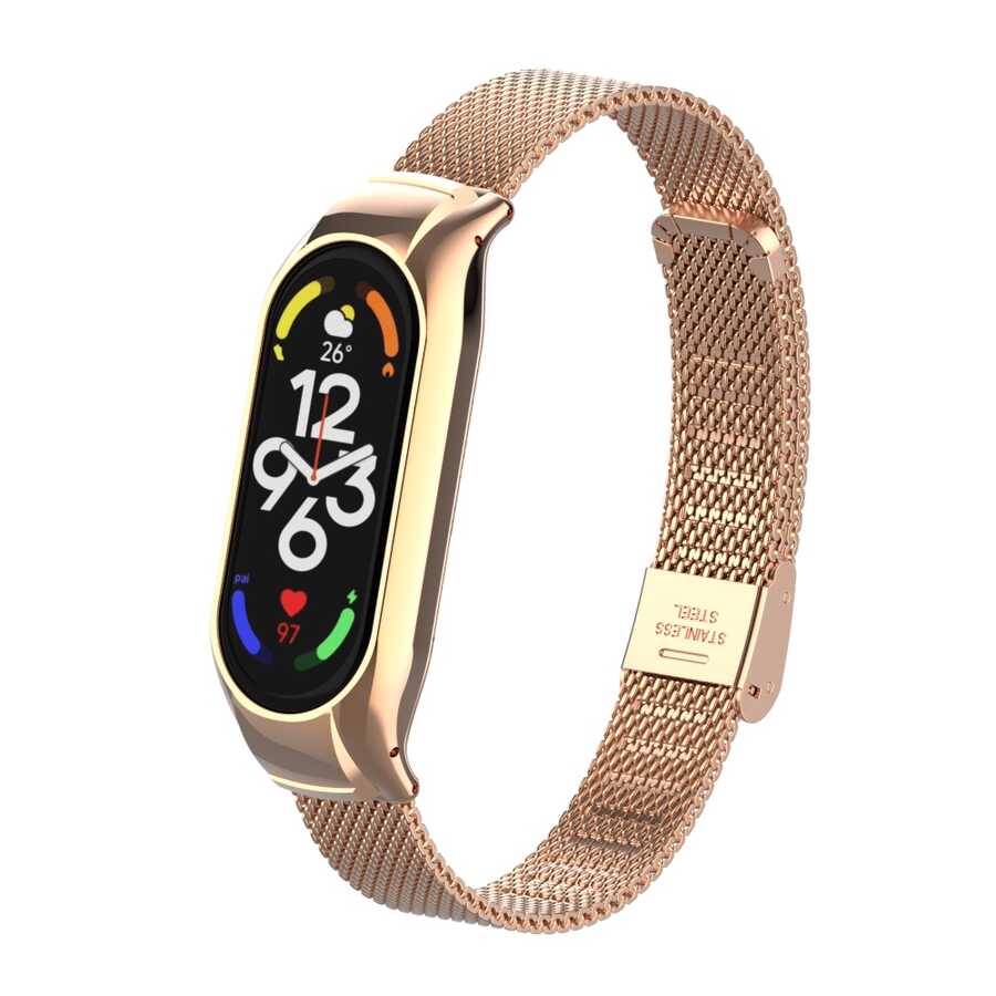 Xiaomi Uyumlu  Mi Band 7 KRD-06 Metal Kordon-Rose gold
