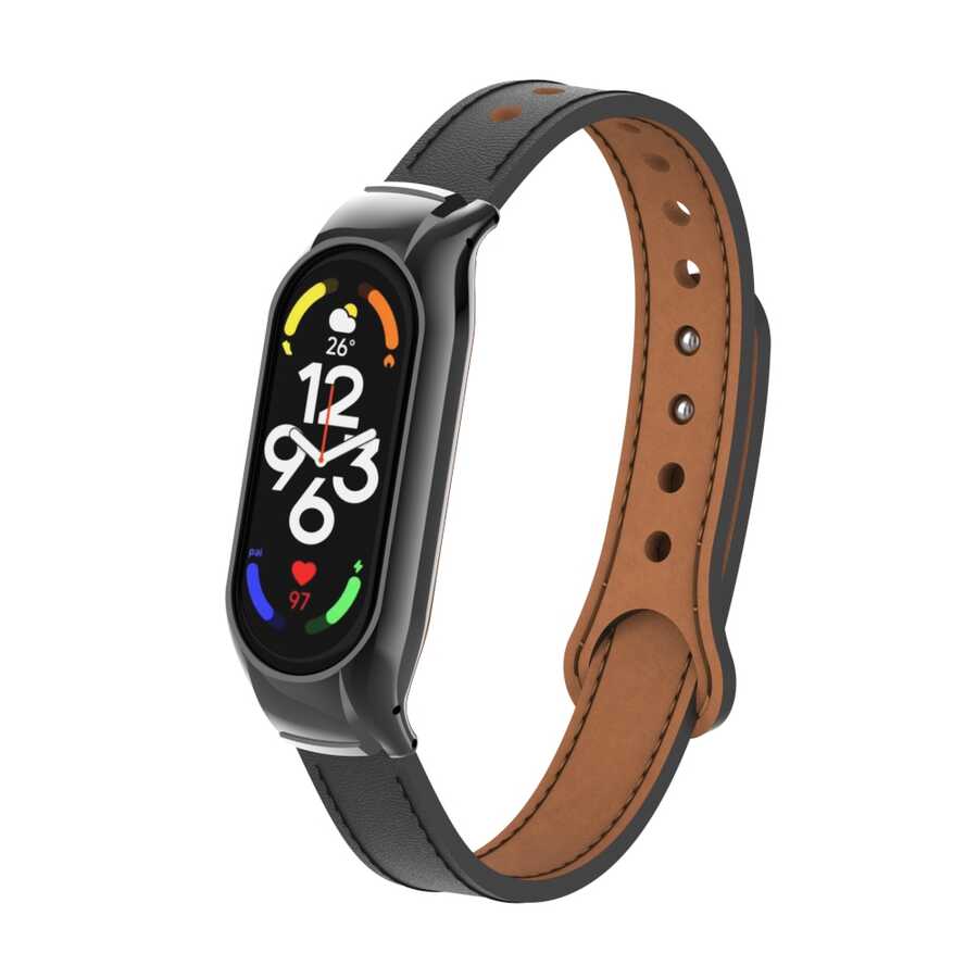 Xiaomi Uyumlu  Mi Band 7 KRD-68 Deri Kordon-Siyah