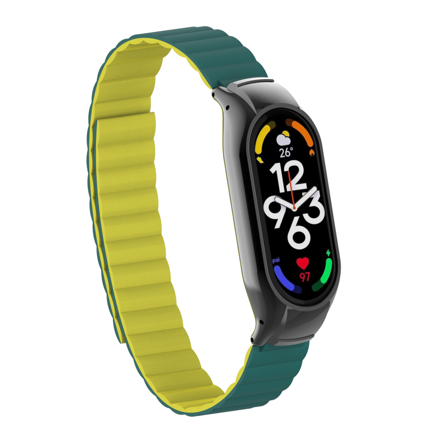 Xiaomi Uyumlu  Mi Band 7 KRD-69 Kordon-Koyu yeşil-sarı