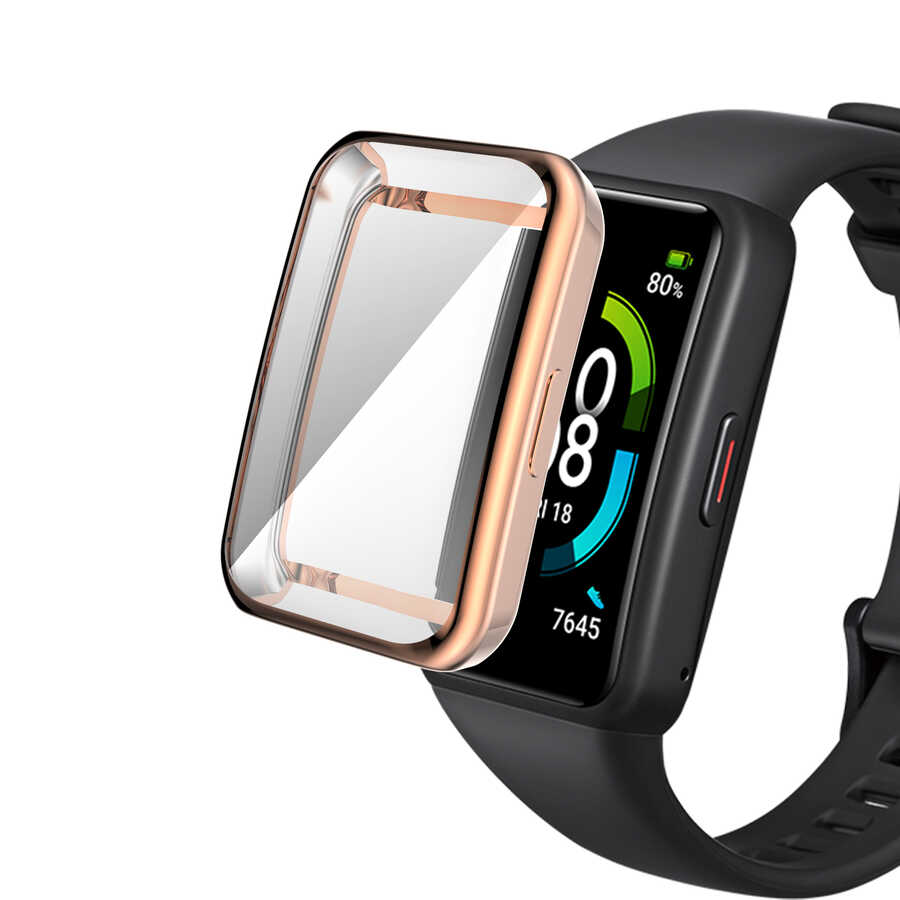 Huawei Uyumlu Band 7 Zore Watch Gard 09 Koruyucu Silikon-Rose gold