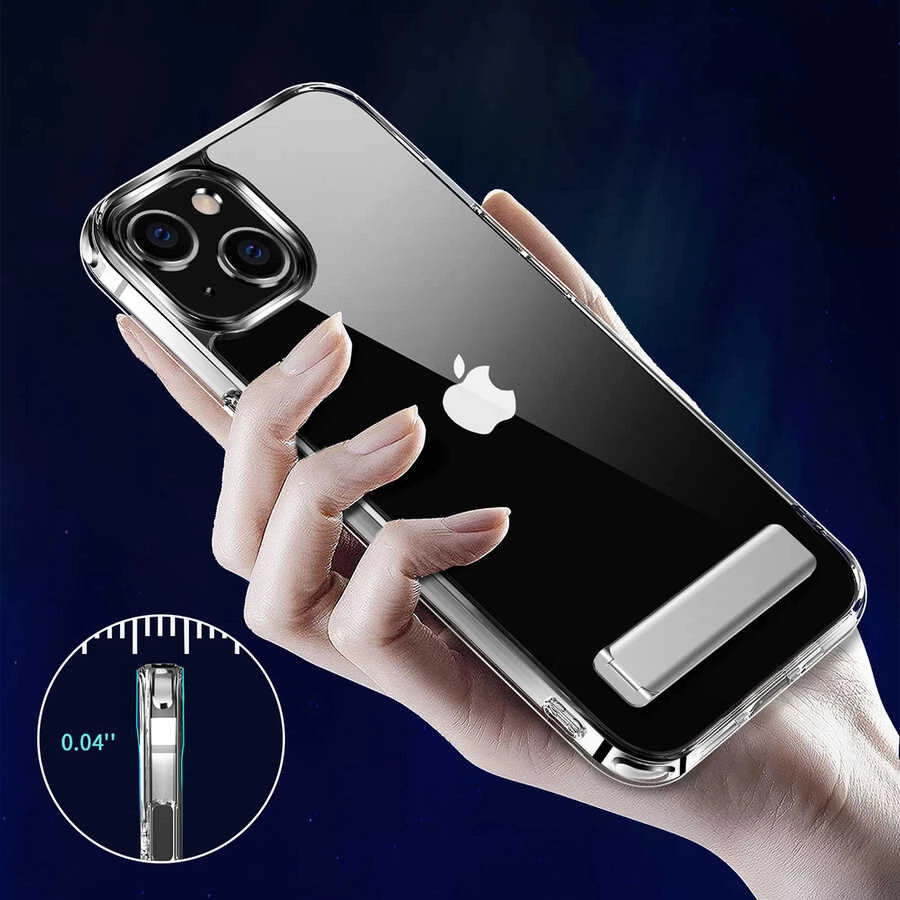 iPhone Uyumlu 14 Plus Kılıf Standlı Şeffaf Silikon Zore L-Stand Kapak