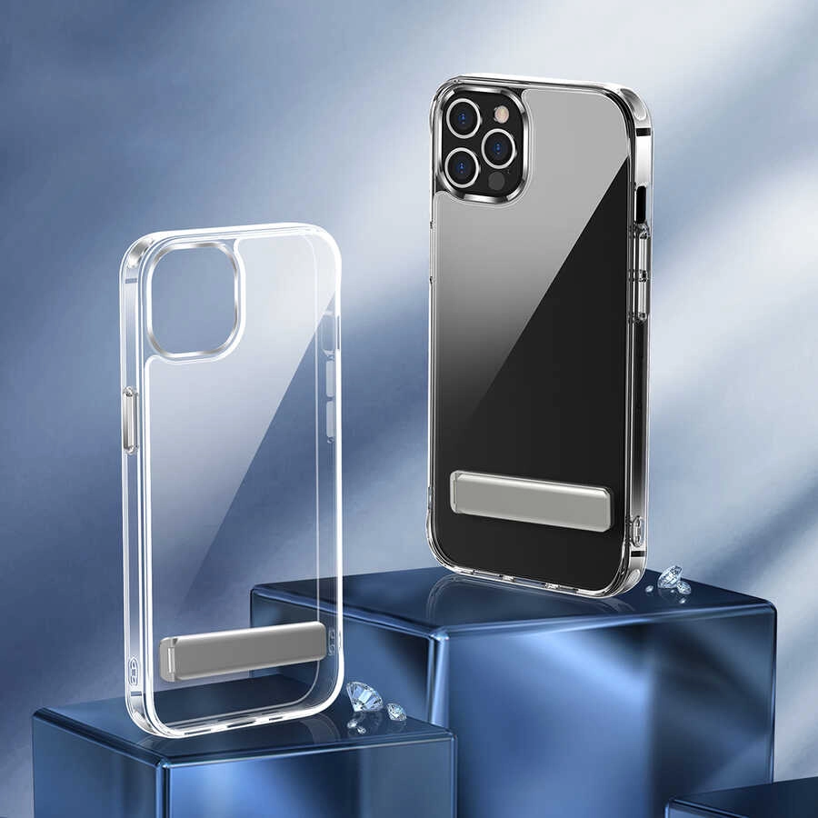 iPhone Uyumlu 14 Pro Max Kılıf Standlı Şeffaf Silikon Zore L-Stand Kapak