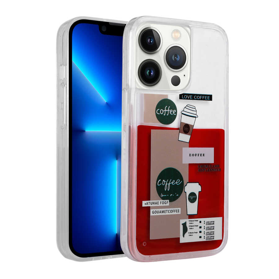 iPhone Uyumlu 12 Pro Kılıf Desenli Sıvılı Zore Drink Silikon Kapak-No1