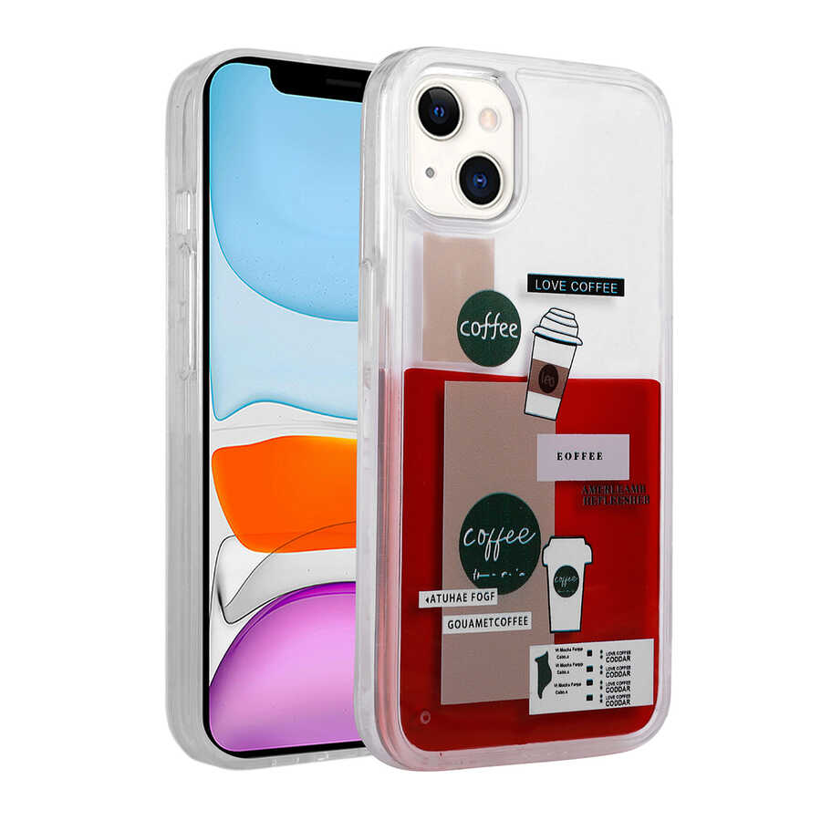 iPhone Uyumlu 13 Kılıf Desenli Sıvılı Zore Drink Silikon Kapak-No1