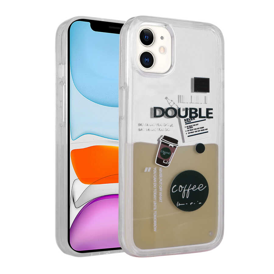 iPhone Uyumlu 12 Kılıf Desenli Sıvılı Zore Drink Silikon Kapak-No3