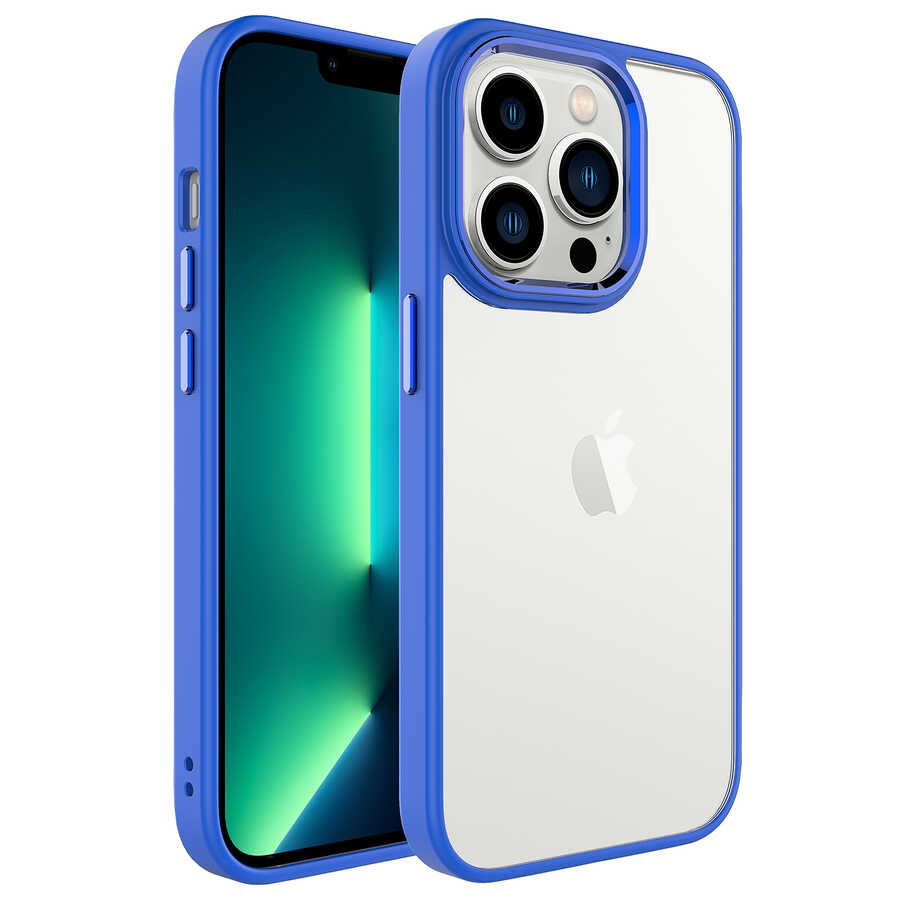 iPhone Uyumlu 14 Pro Kılıf Zore Krom Kapak-Lacivert