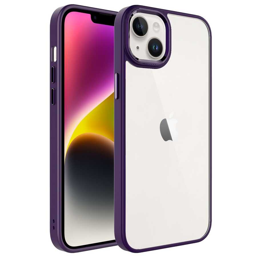 iPhone Uyumlu 14 Plus Kılıf Zore Krom Kapak-Derin mor