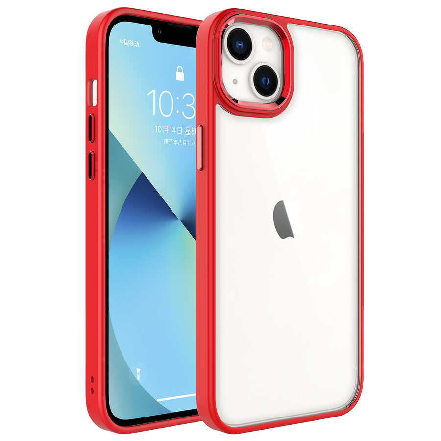 iPhone Uyumlu 14 Plus Kılıf Zore Krom Kapak-Kırmızı