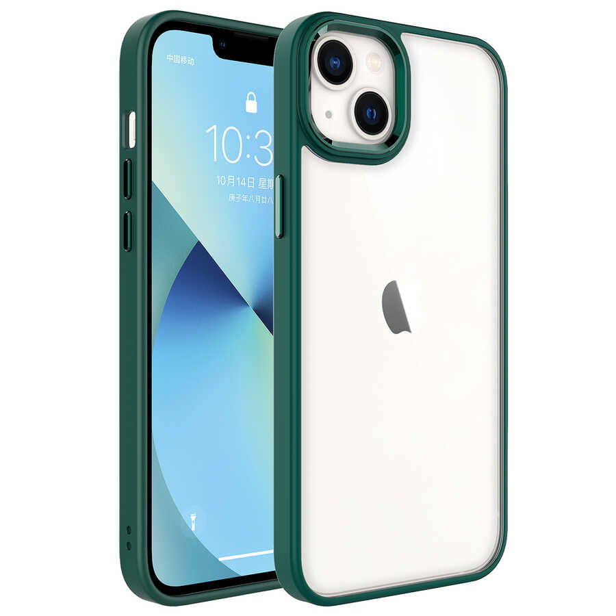 iPhone Uyumlu 14 Plus Kılıf Zore Krom Kapak-Koyu yeşil
