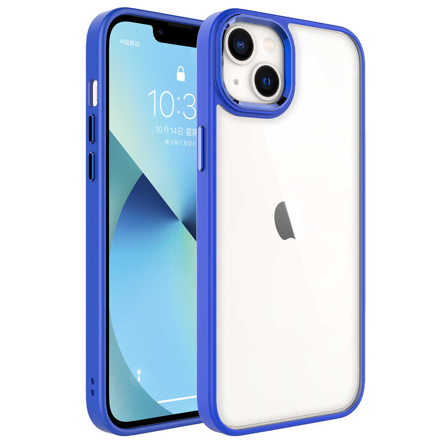 iPhone Uyumlu 14 Plus Kılıf Zore Krom Kapak-Lacivert