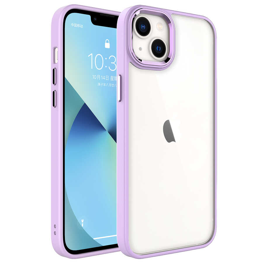 iPhone Uyumlu 14 Plus Kılıf Zore Krom Kapak-Lila
