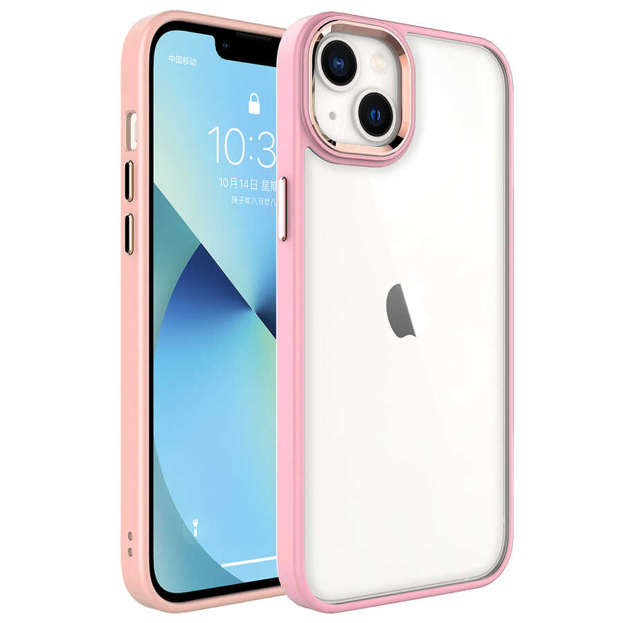 iPhone Uyumlu 14 Plus Kılıf Zore Krom Kapak-Pembe açık