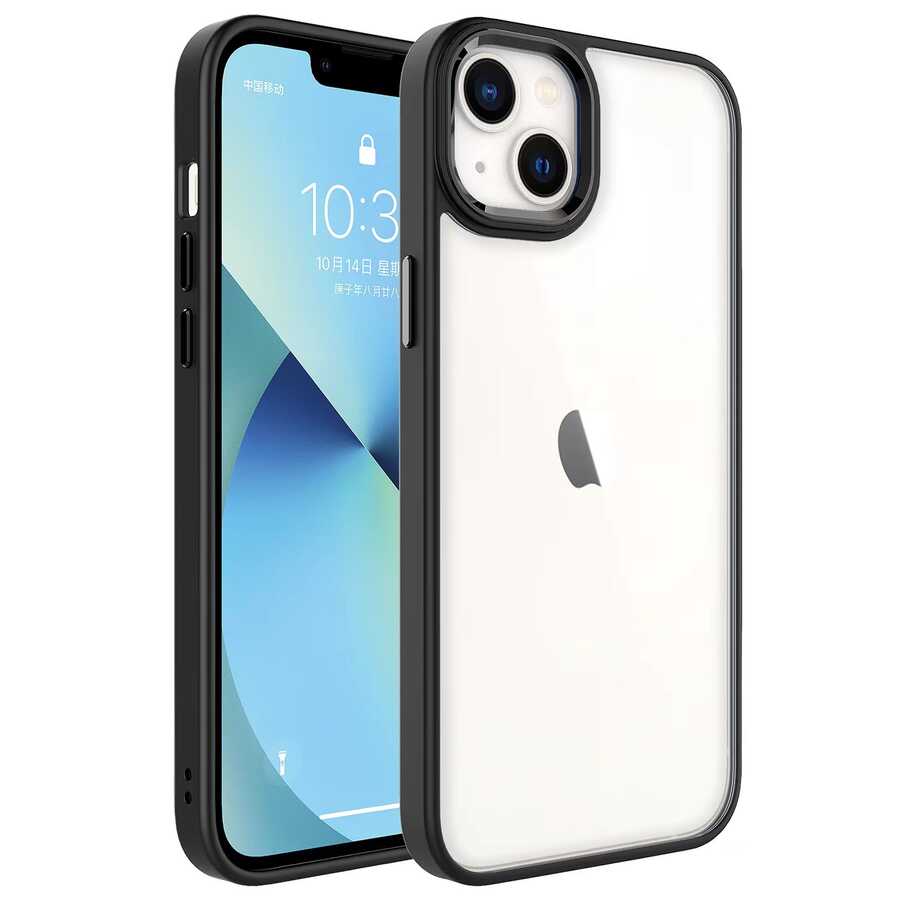 iPhone Uyumlu 14 Plus Kılıf Zore Krom Kapak-Siyah