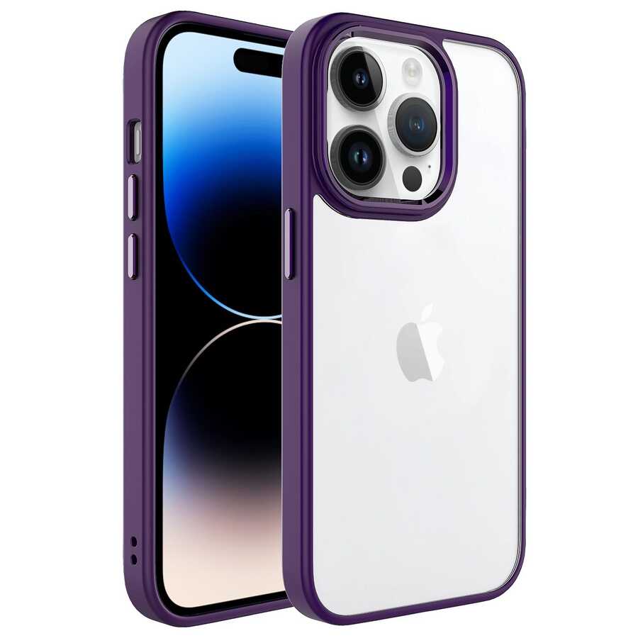 iPhone Uyumlu 14 Pro Max Kılıf Zore Krom Kapak-Derin mor