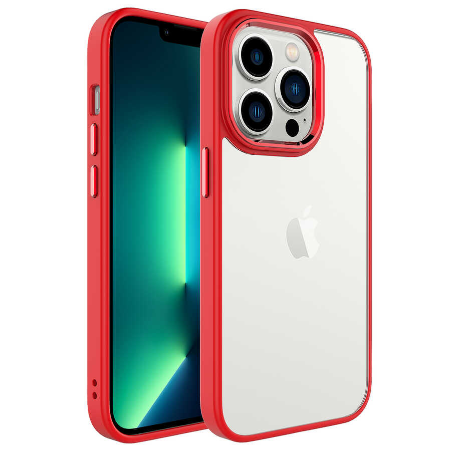 iPhone Uyumlu 14 Pro Max Kılıf Zore Krom Kapak-Kırmızı