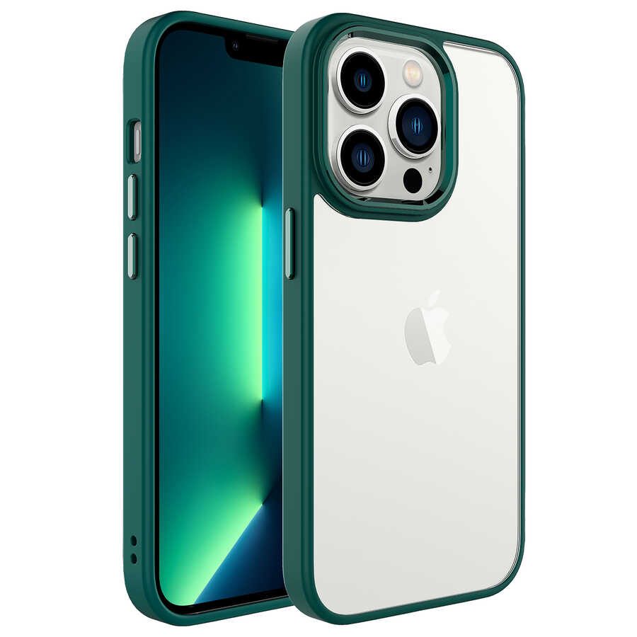 iPhone Uyumlu 14 Pro Max Kılıf Zore Krom Kapak-Koyu yeşil