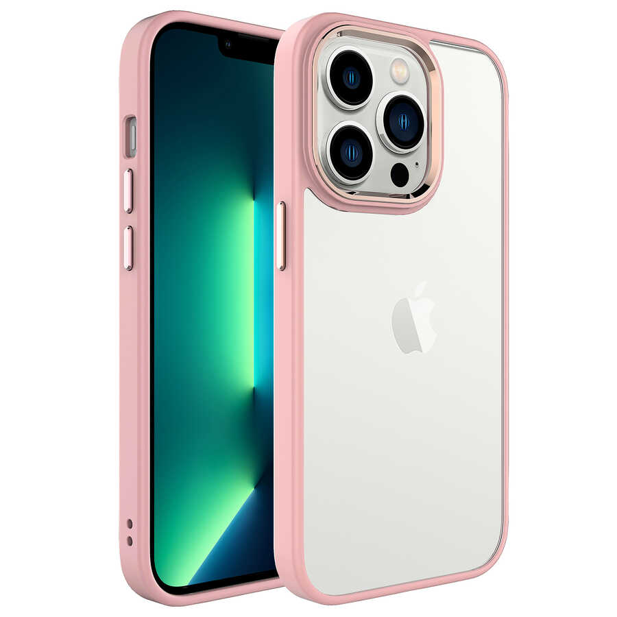 iPhone Uyumlu 14 Pro Max Kılıf Zore Krom Kapak-Pembe açık
