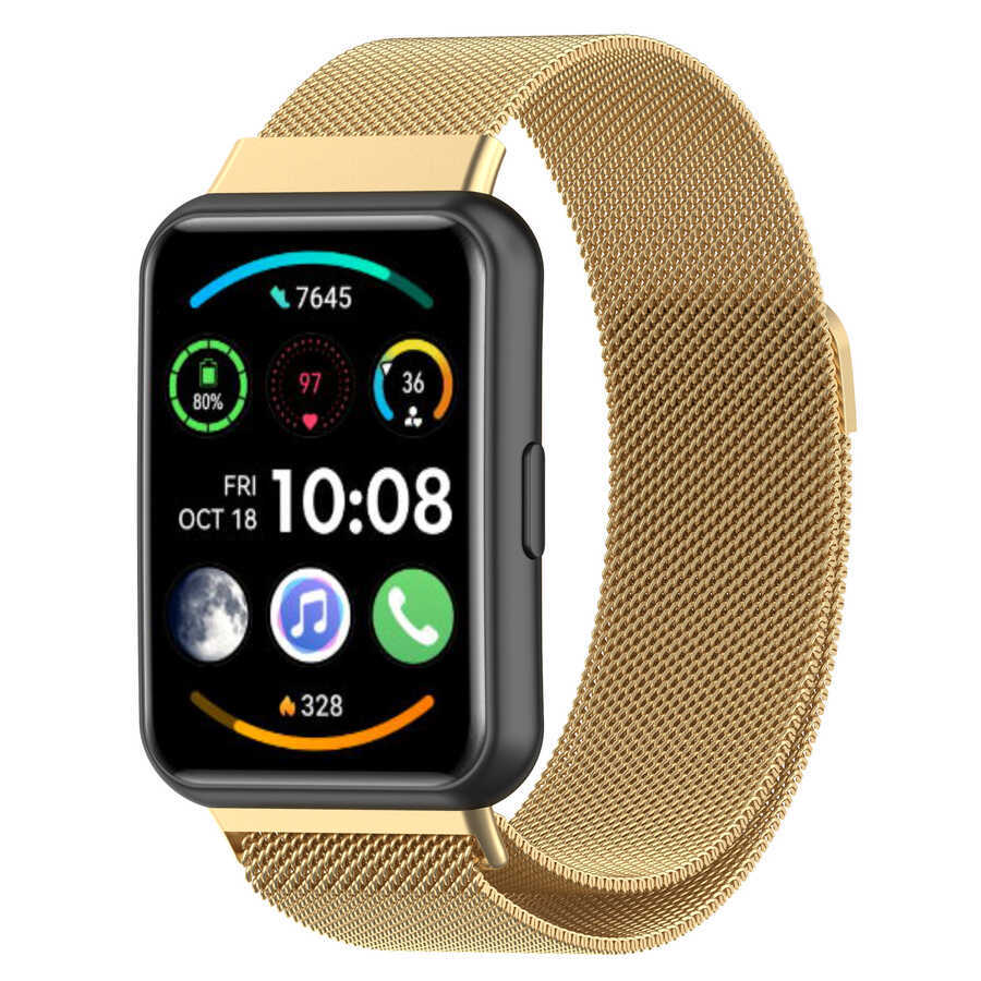 Huawei Uyumlu Watch Fit 2 Zore KRD-01 Metal Kordon-Gold