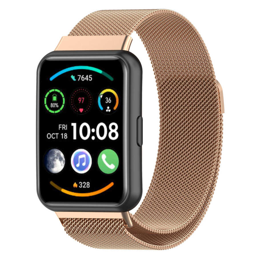 Huawei Uyumlu Watch Fit 2 Zore KRD-01 Metal Kordon-Rose gold