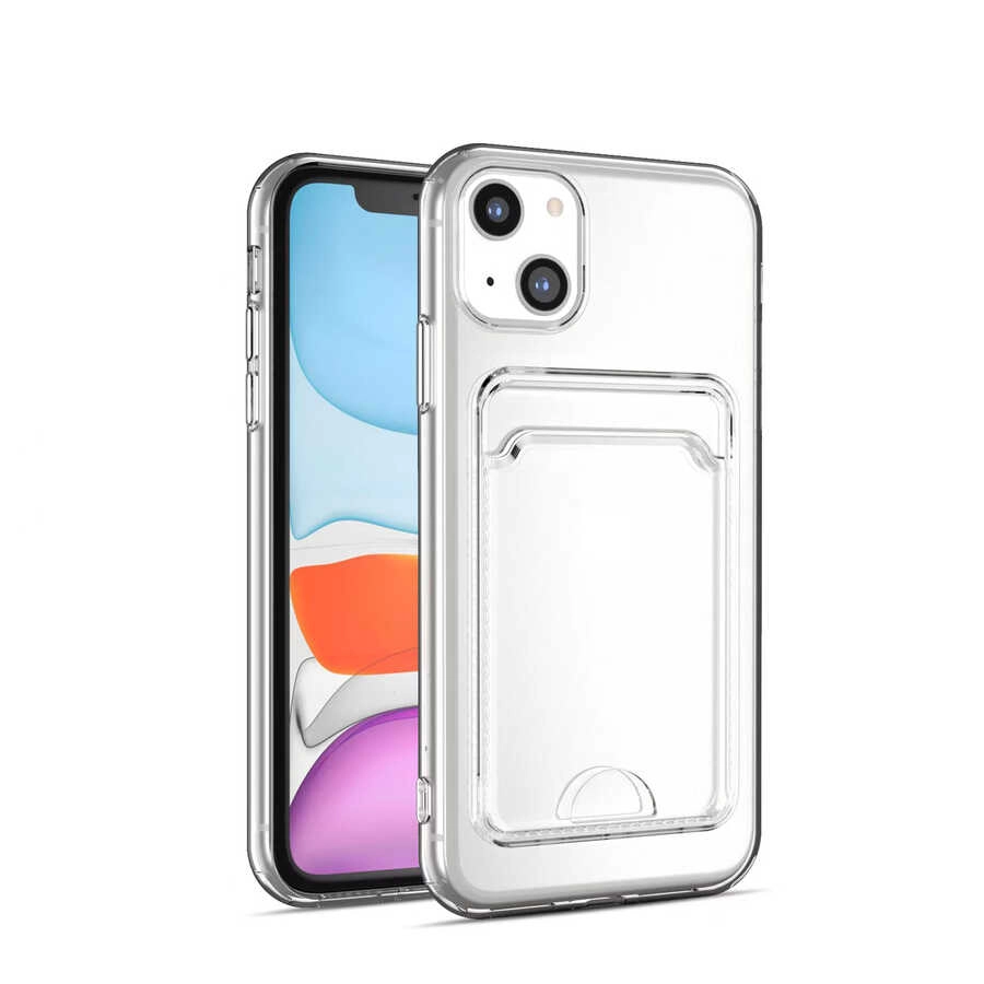 iPhone Uyumlu 14 Plus Kılıf Kartlıklı Şeffaf Zore Setra Clear Silikon Kapak