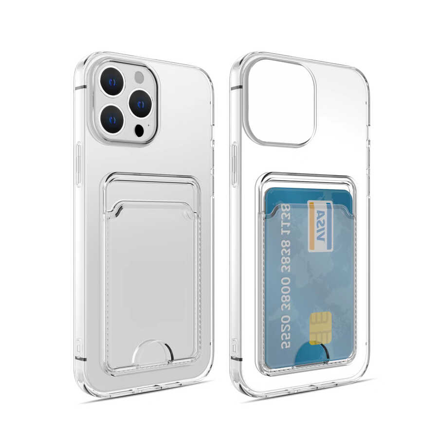 iPhone Uyumlu 14 Pro Max Kılıf Kartlıklı Şeffaf Zore Setra Clear Silikon Kapak