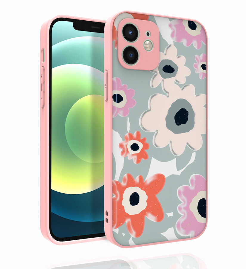 iPhone Uyumlu 12 Kılıf Desenli Kamera Korumalı Parlak Zore Nora Kapak-No5