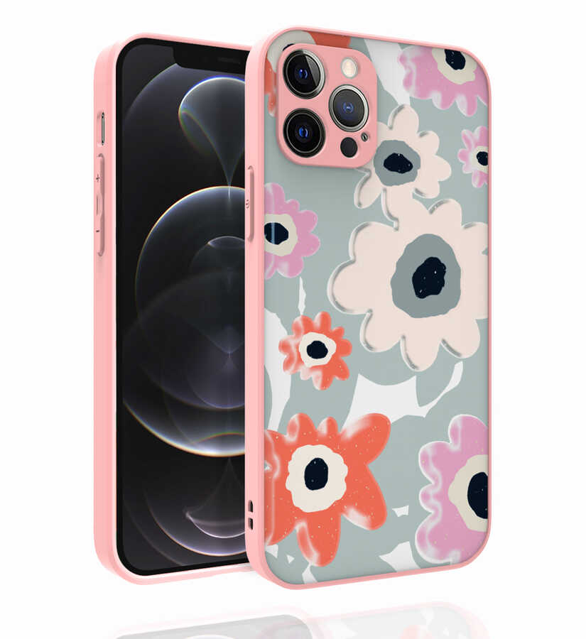 iPhone Uyumlu 12 Pro Kılıf Desenli Kamera Korumalı Parlak Zore Nora Kapak-No5