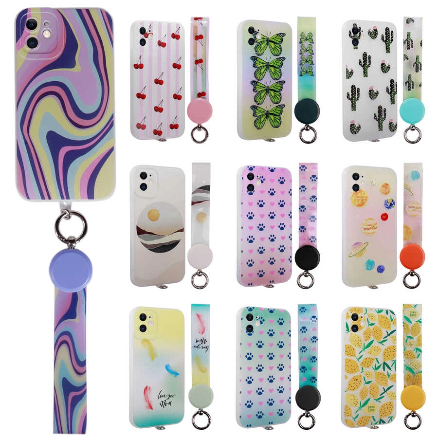 iPhone Uyumlu 11 Kılıf Desenli El Askılı İpli Zore Arte Silikon Kapak