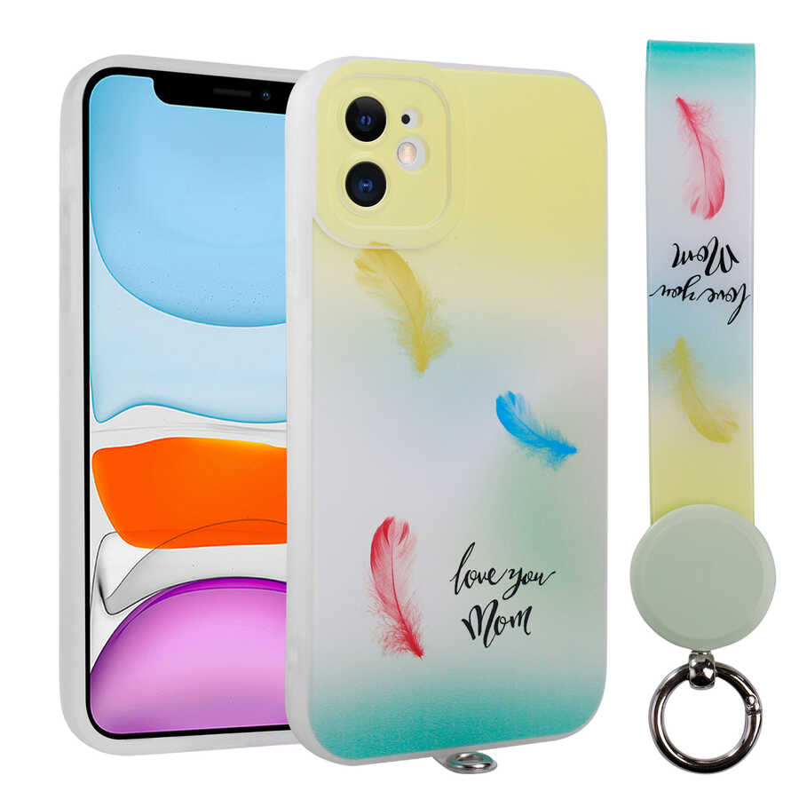 iPhone Uyumlu 11 Kılıf Desenli El Askılı İpli Zore Arte Silikon Kapak