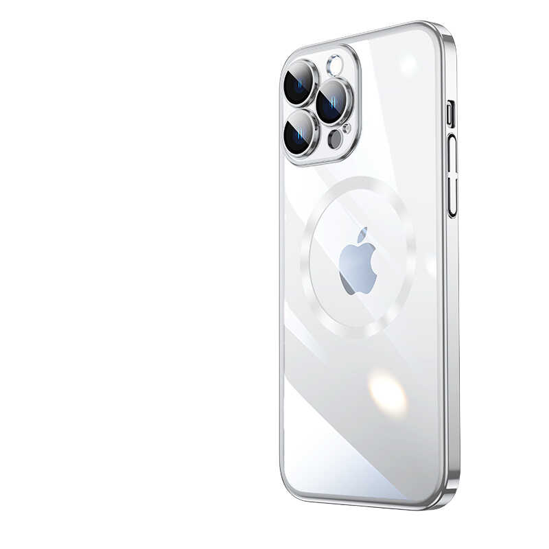 iPhone Uyumlu 14 Pro Kılıf Wireless Şarj Özellikli Sert PC Zore Riksos M-safe Kapak-Gümüş