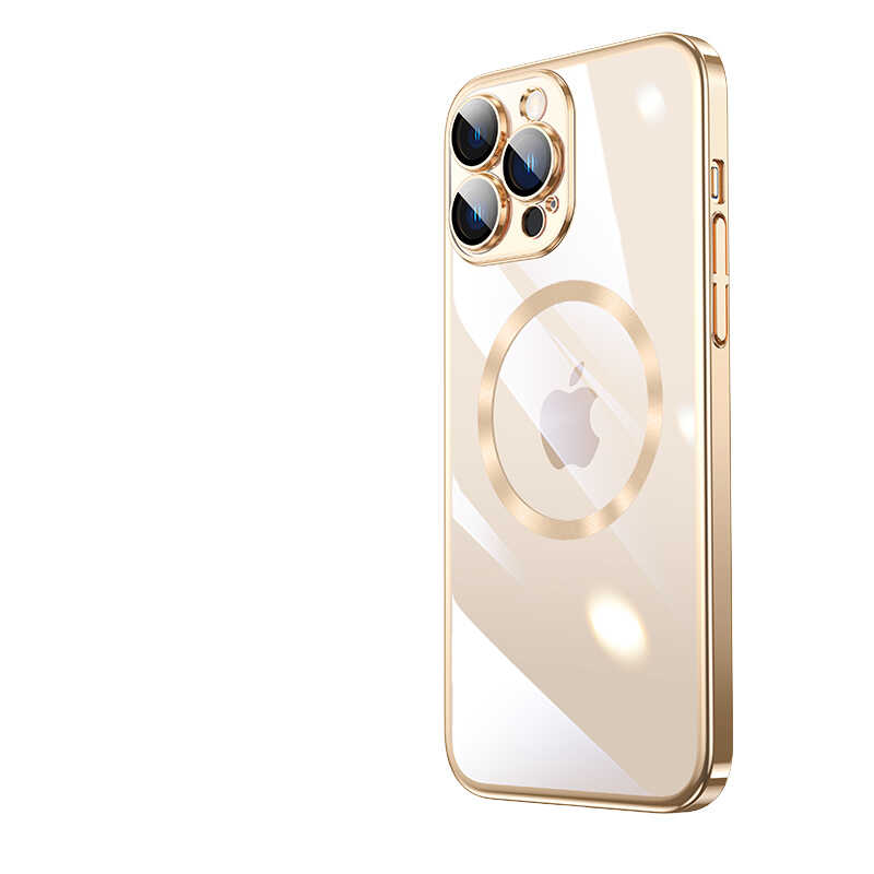 iPhone Uyumlu 14 Pro Max Kılıf Wireless Şarj Özellikli Sert PC Zore Riksos M-safe Kapak-Gold