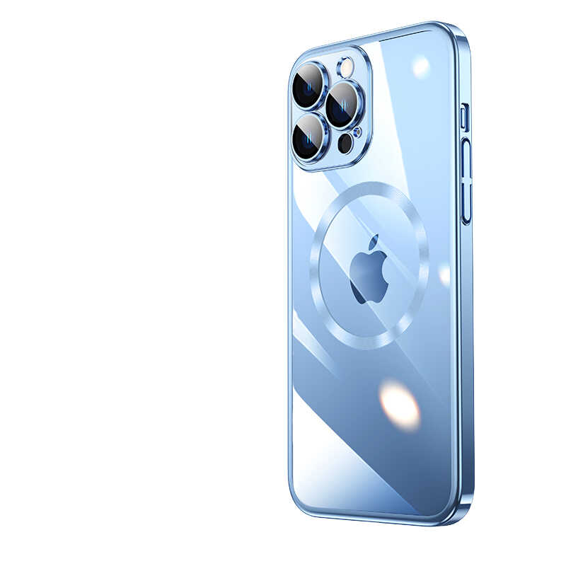 iPhone Uyumlu 14 Pro Max Kılıf Wireless Şarj Özellikli Sert PC Zore Riksos M-safe Kapak-Mavi