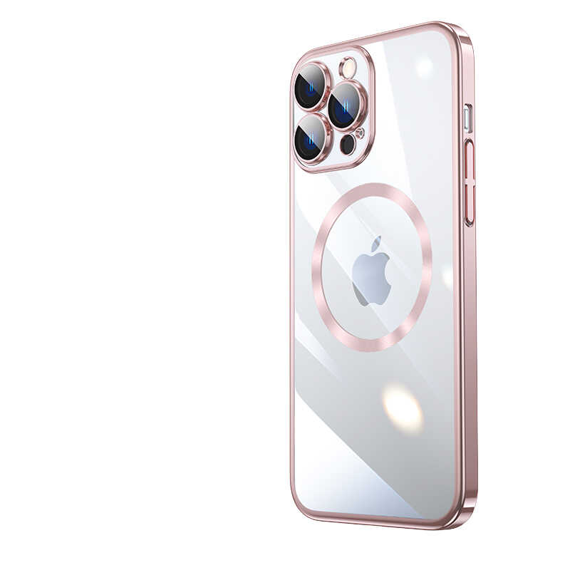 iPhone Uyumlu 14 Pro Max Kılıf Wireless Şarj Özellikli Sert PC Zore Riksos M-safe Kapak-Rose gold