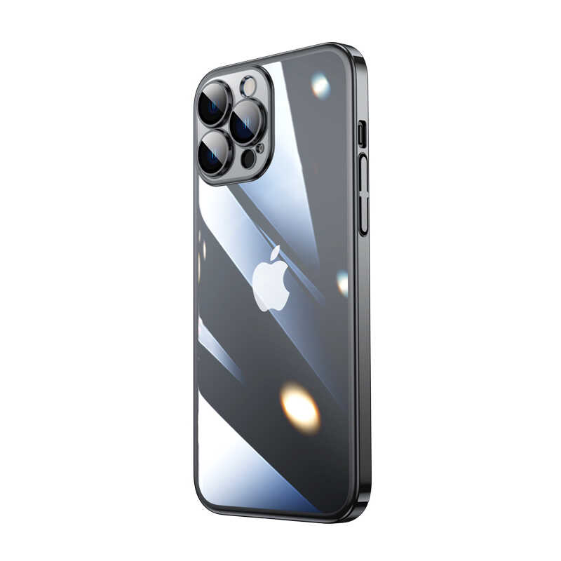 iPhone Uyumlu 14 Pro Kılıf Sert PC Renkli Çerçeveli Zore Riksos Kapak-Siyah